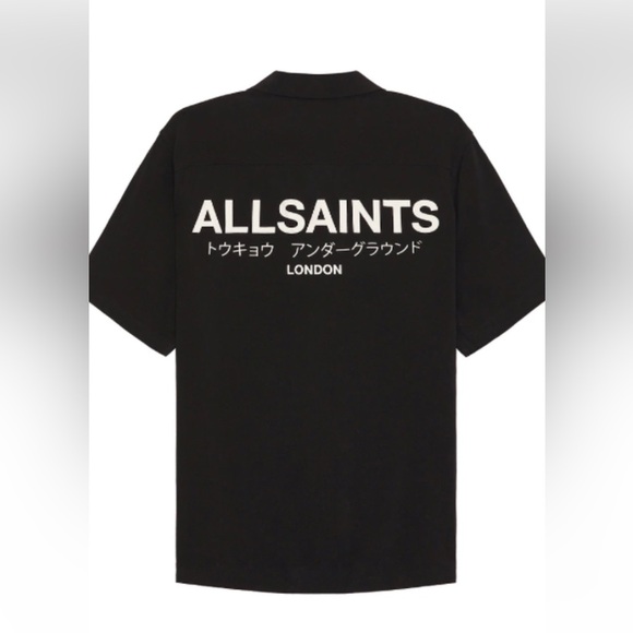All Saints Other - Allsaints Mens Black Underground London Button Down Short Sleeve Shirt NEW  XL